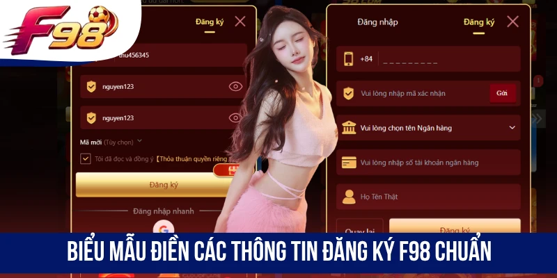 Biểu mẫu điền các thông tin đăng ký F98 chuẩn 
